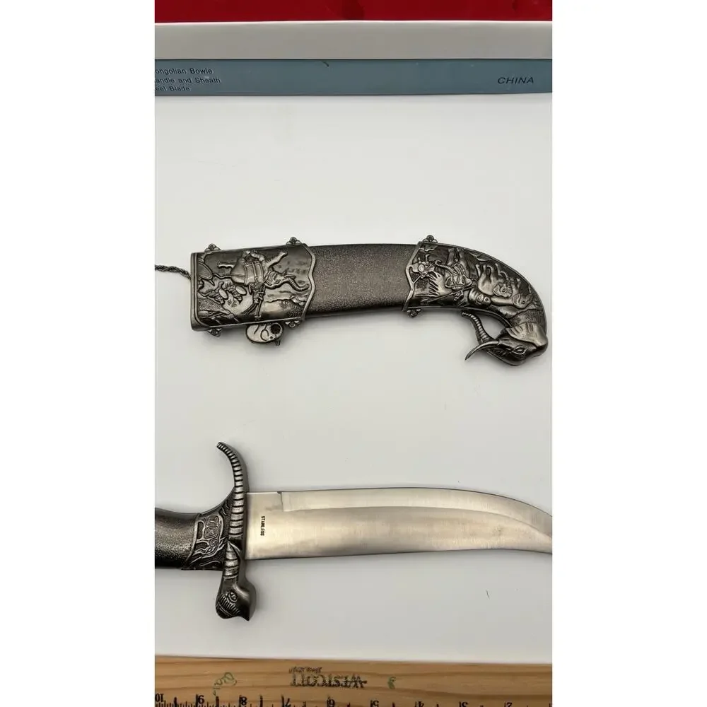 Vintage Tibetan Style Decorative War Elephant Head Dagger Knife In Box